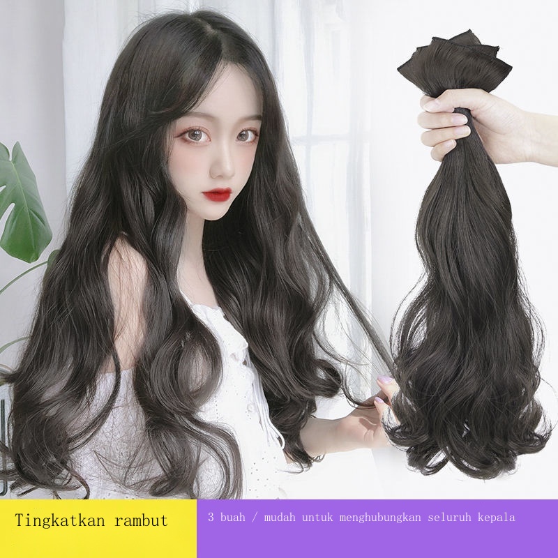 Hair Clip Rambut Asli☽♂﹍Wig wanita rambut panjang wig potongan rambut lurus panjang tidak ada jejak
