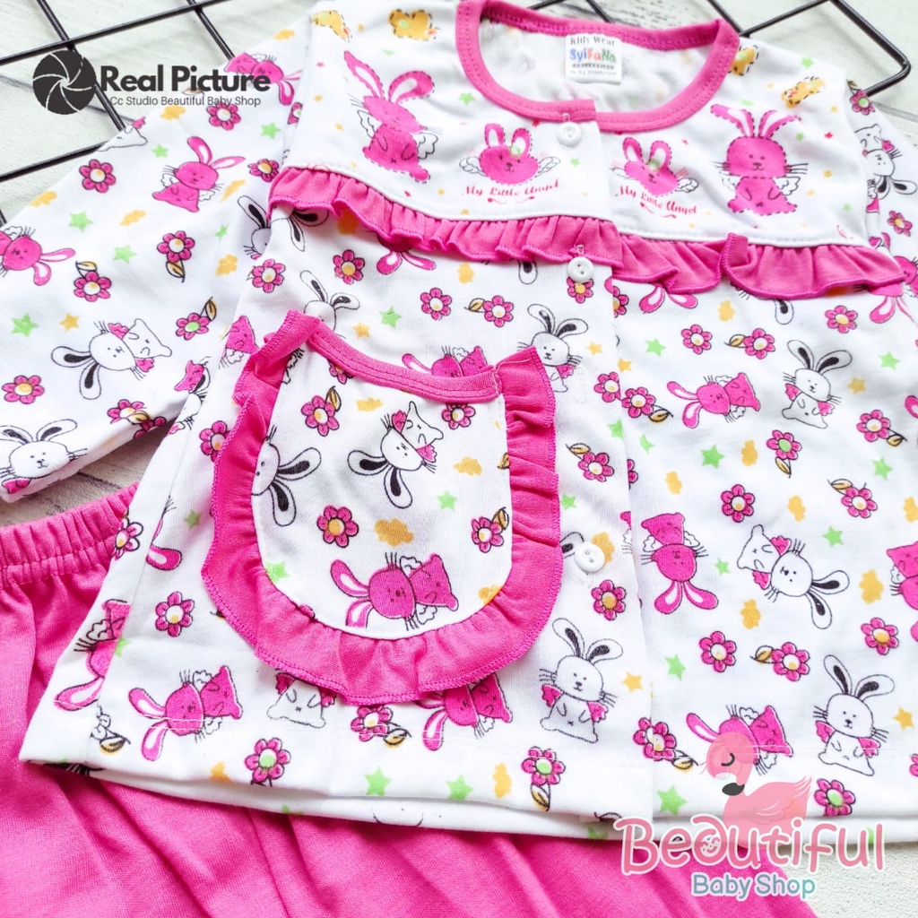 Setelan Baju Bayi Lengan Panjang Celana Panjang Motif Little Angel / Setelan Piyama Bayi Perempuan 3-12 Bulan / Baju Bayi Perempuan Syifana / Baby.ou