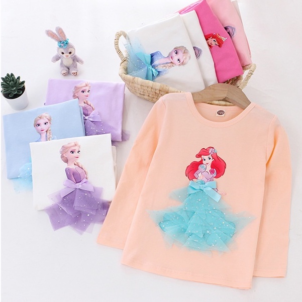 Atasan Frozen Elsa Anak Perempuan Katun Lengan Panjang Motif Kartun Karakter Import Grosir