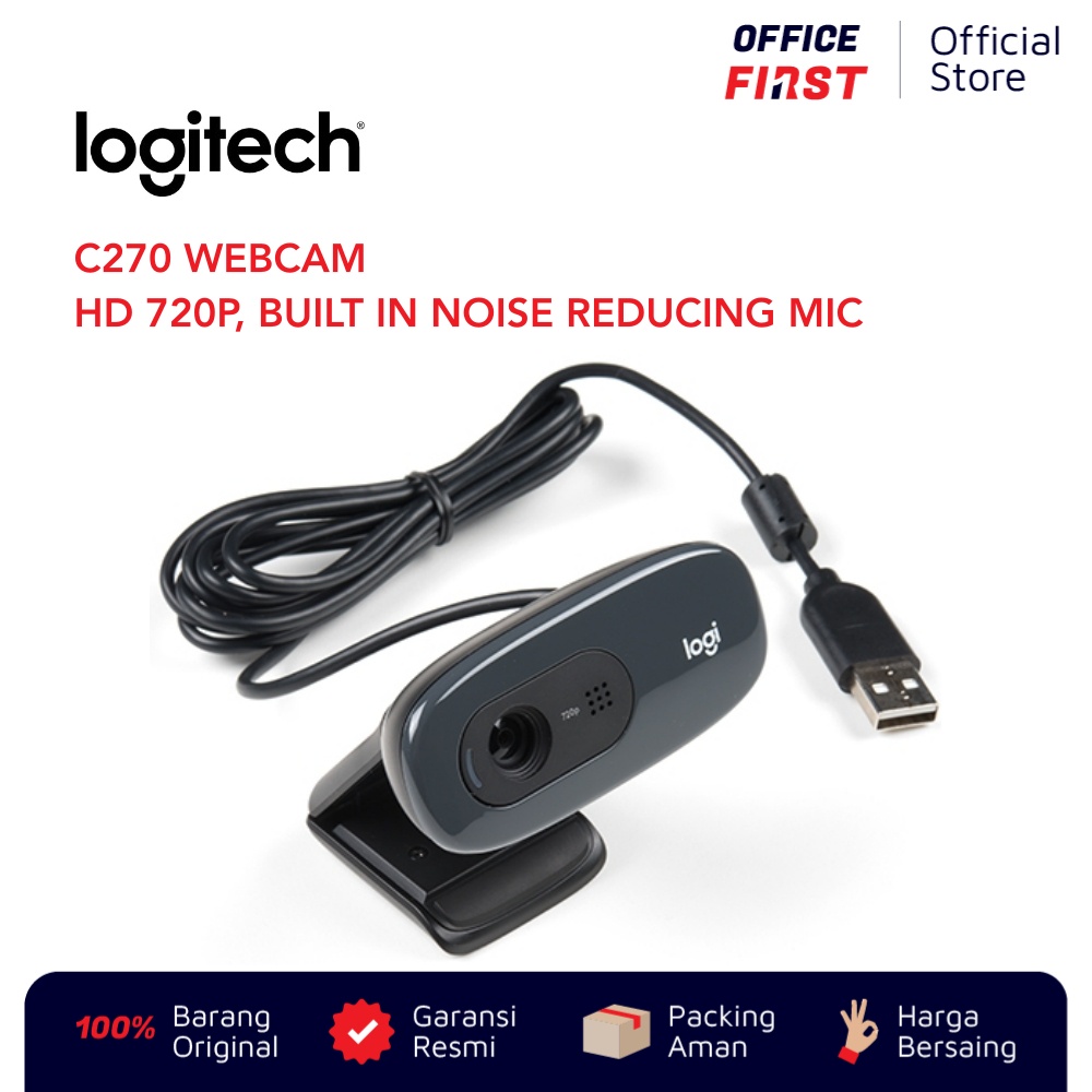 Logitech C270 Webcam HD 720p 30fps Noise Reduce Auto Light USB A C 270