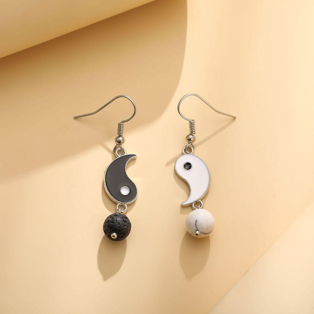 Needway Delapan Diagram Drop Earrings Fashion Sederhana Tai Chi Hitam Putih Simetris Wanita Perhiasan