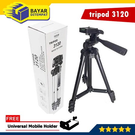 Tripod 3120 Handphone Kamera Camera HP Free Holder 1 Meter Black