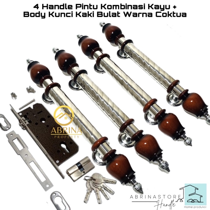 handle pintu rumah set kunci panjang 45cm tarikan gagang pintu rumah stainless kombinasi kayu handel hendel pintu rumah minimalis