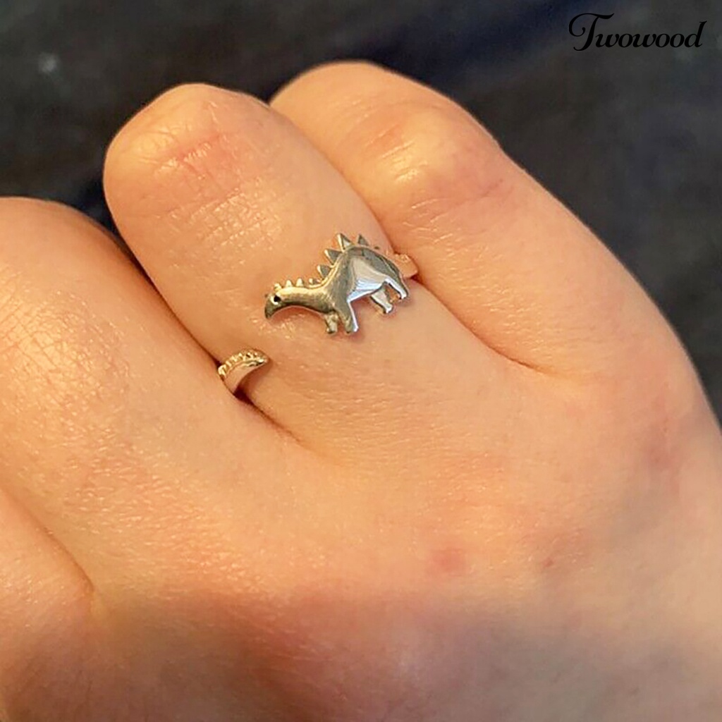 Twowood Dinosaur Ring Adjustable Skin-friendly Open Finger Lead-free Ring Cute Metal Ring for Girl