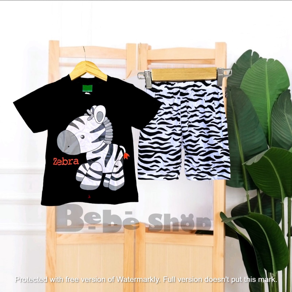 Setelan baju anak karakter zebra bahan katun usia 1 sampai 10 tahun