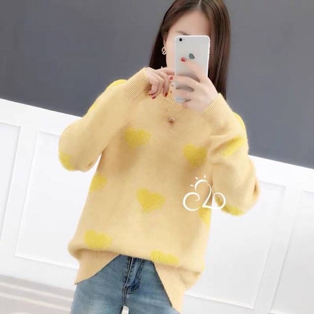 Sweater wanita motif heart sweater import musim dingin /winter pullover