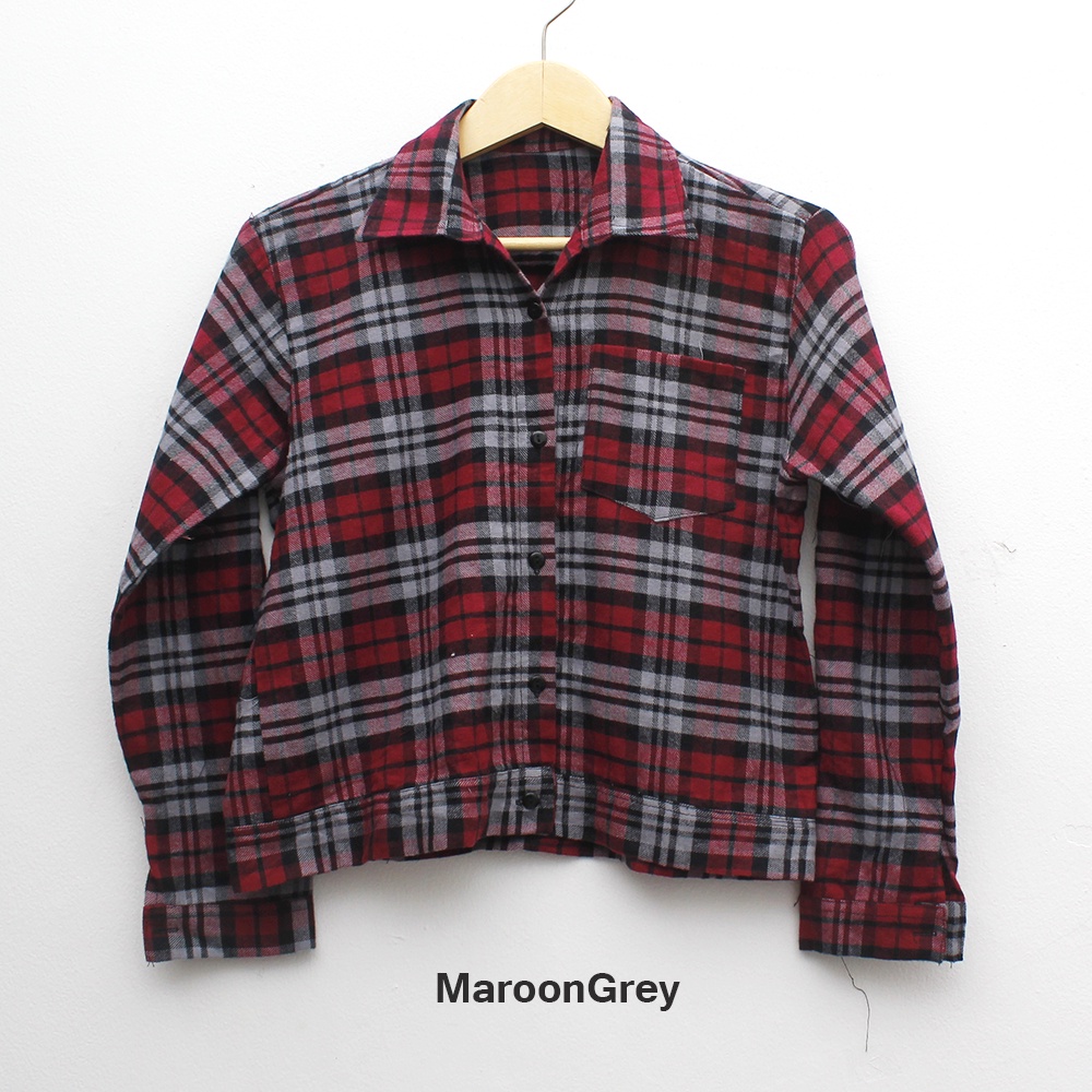 𝑱𝒂𝒌𝒂𝒓𝒕𝒂𝑭𝒂𝒔𝒉𝒊𝒐𝒏 kemeja flanel wanita scallop crop gelombang shirt basic wave jangkis