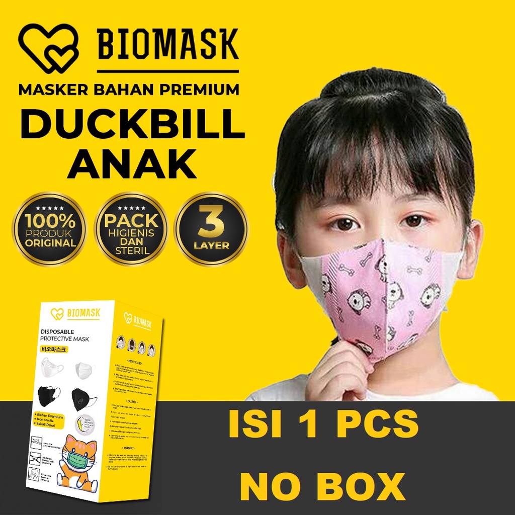 BIOMASK - Masker Duckbill Anak 1 Pcs Motif Lucu 3 Ply - Kids Child Kids Mask BISA PILIH Cewe / Cowo Ya Model KN95 / KF94 Melindungi Dengan Nyaman - 1Pcs NON Medis