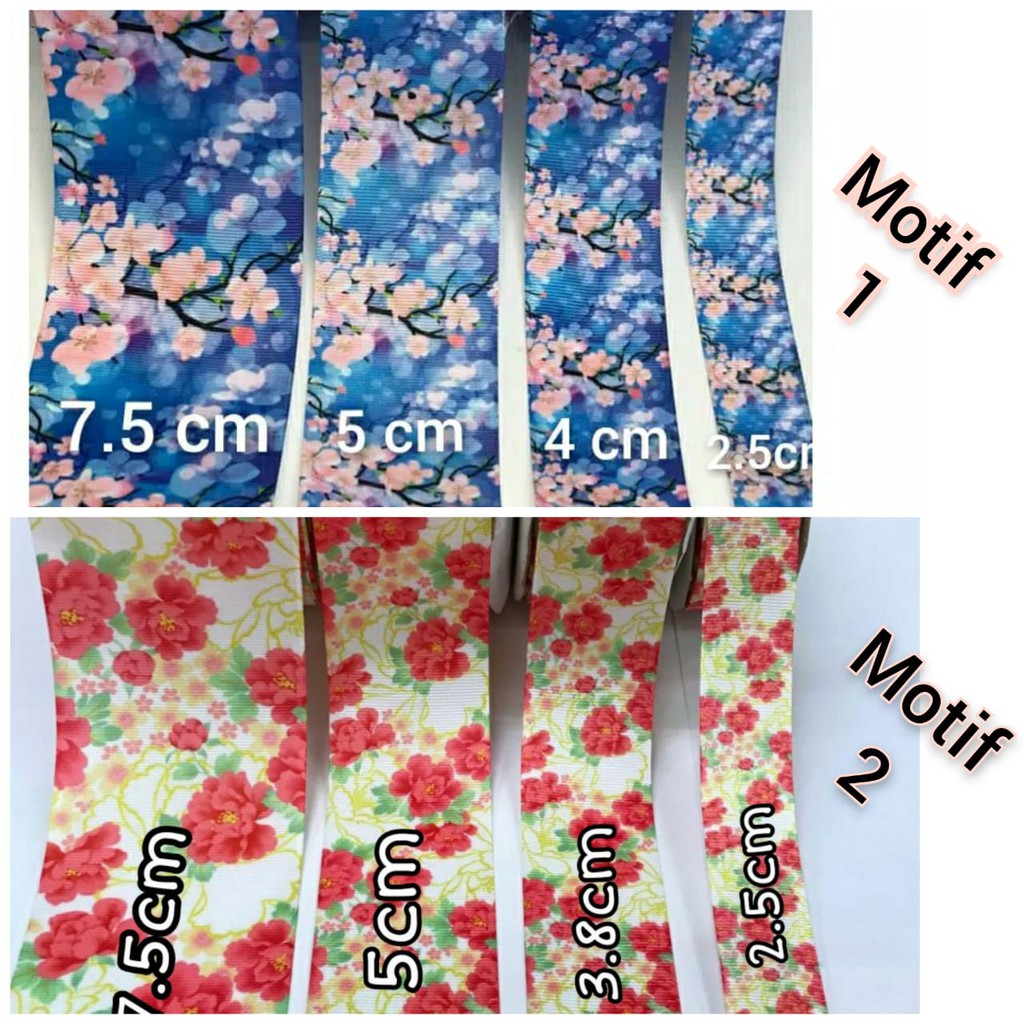 1 YARD  - PITA GROSGRAIN MOTIF BUNGA IMPORT PREMIUM