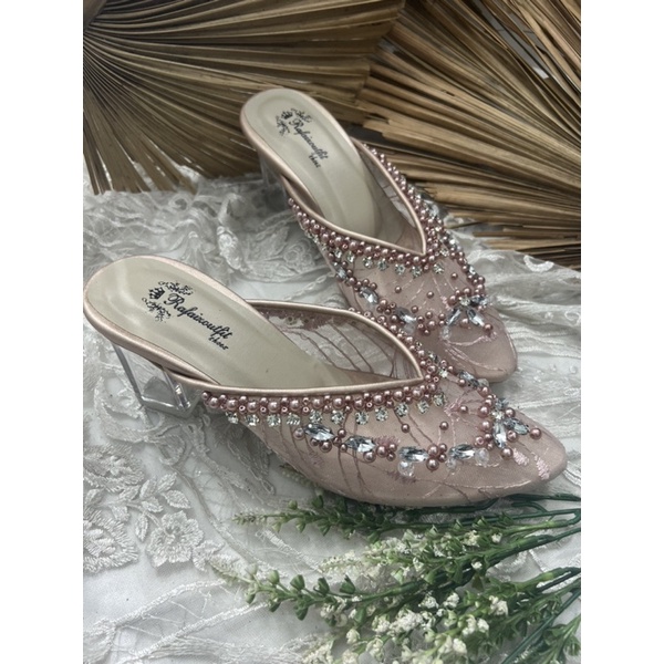 sepatu wedding wanita amirra rosegold 7cm kaca