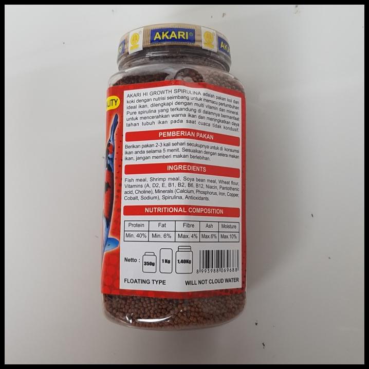 

Akari Hi Growth Spirulina Pelet Warna Ikan Hias 350 Gram