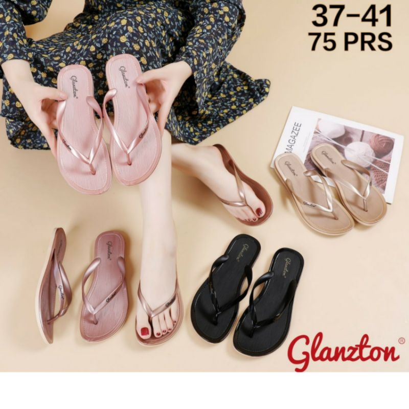 L1819K-95J Glanzton Sandal Jepit Jelly Wanita Model Baru Tali Kecil Kombinasi Warna Sendal Japit Karet Flat Cewek Perempuan Glossy Import Glanston Glaston Glazton Impor L1819K L1819 1819 1819K