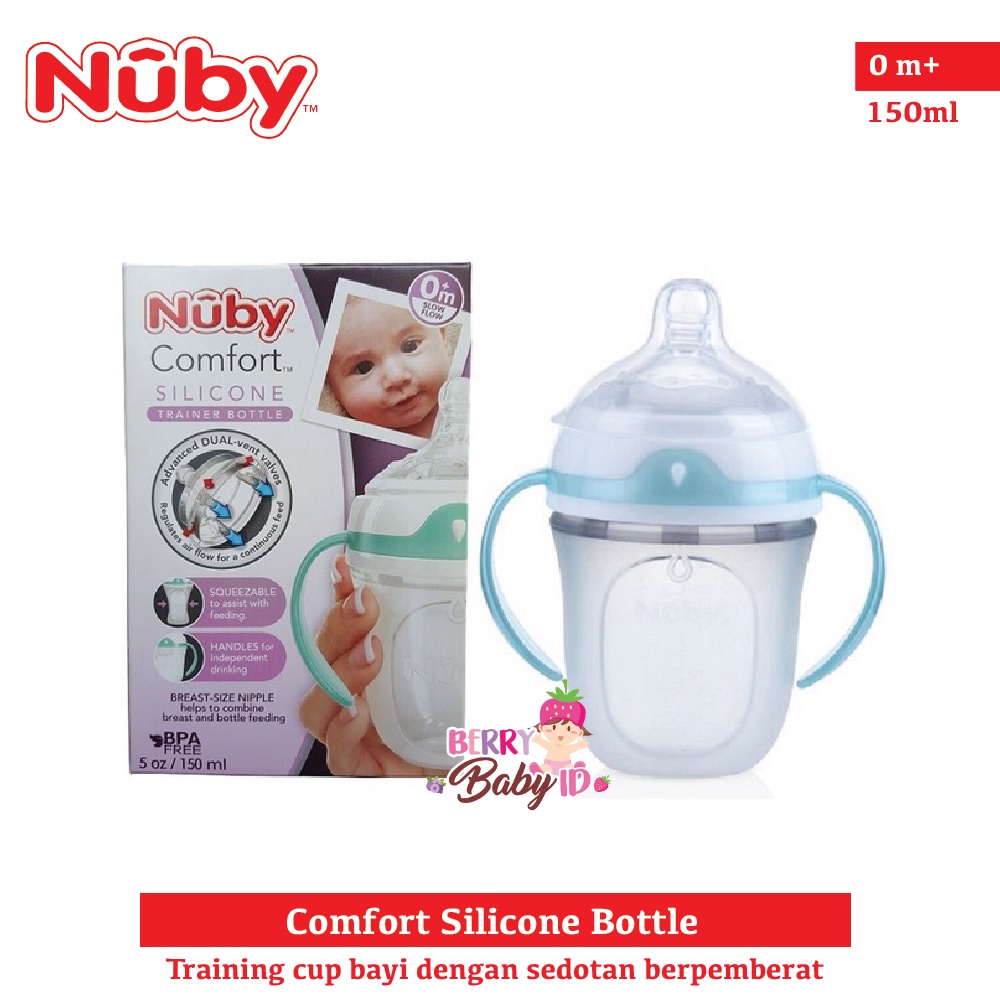 Nuby Comfort Silicone Slow Flow Bottle Botol Sedotan Bayi BPA Free 150ml 250ml Berry Mart