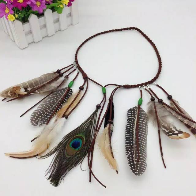 READY hiasan kepala dengan bulu merak gaya bohemian / bandana wanita