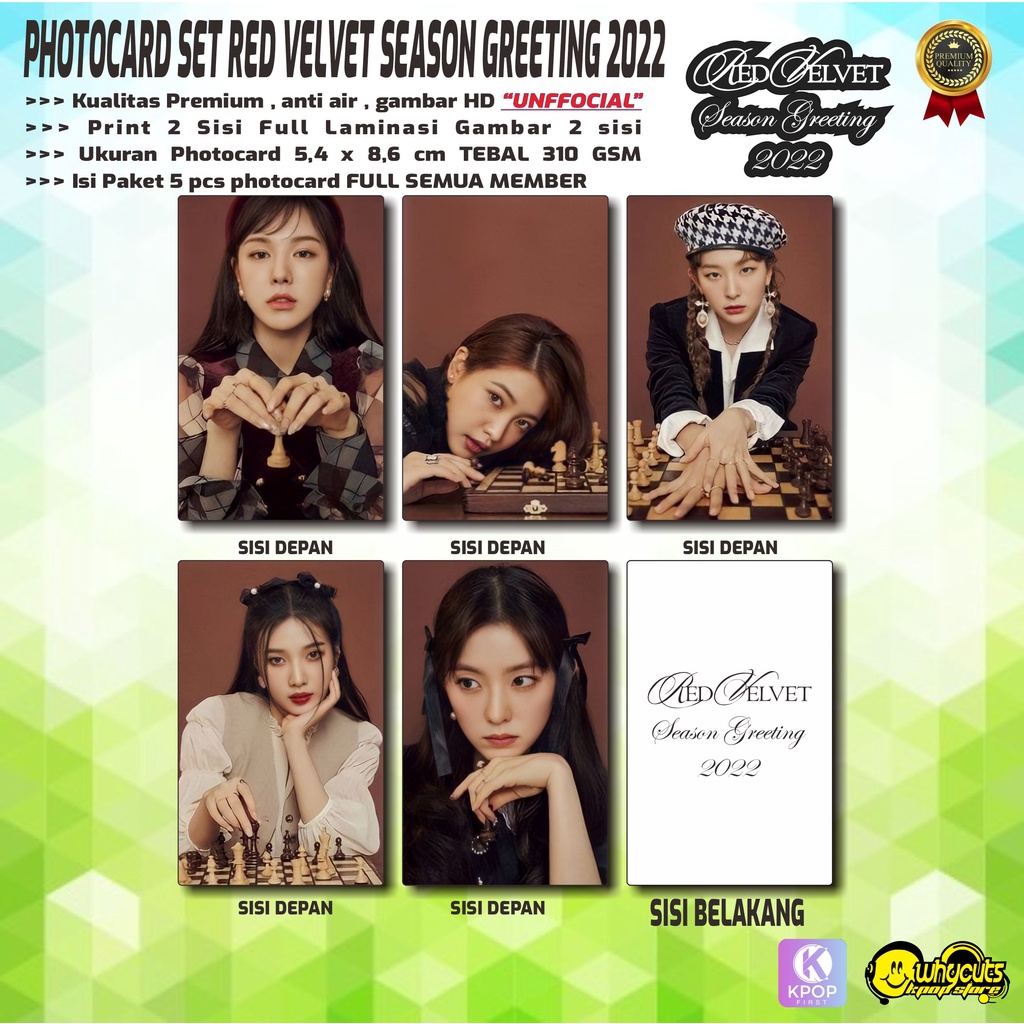 PHOTOCARD SET KPOP PREMIUM RED VELVET // SEASON GREETING 2022 // PRINT 2 SISI FULL LAMINASI // ISI 5 PCS