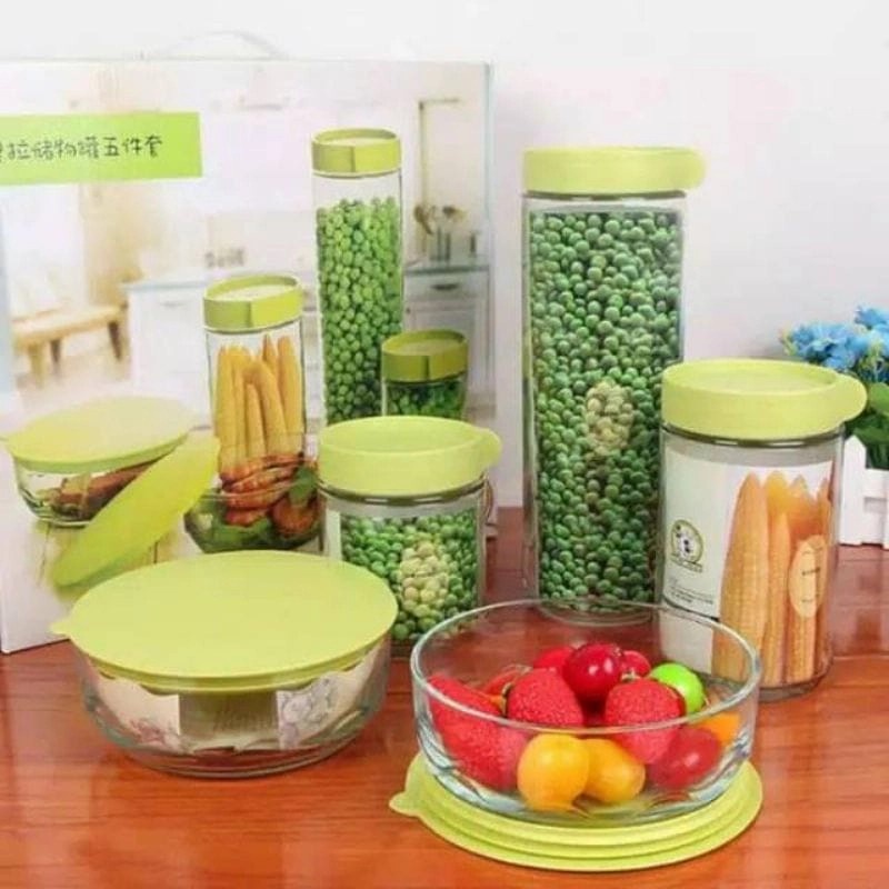 Toples Kaca Serbaguna Set isi 5 / Toples Mangkok Kaca / Toples Kue Lebaran / Glass Jar Bowl / Nastar