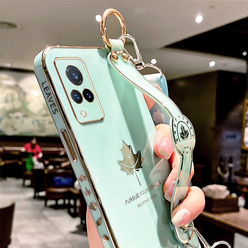 Case Motif Daun Maple Dengan lanyard Untuk Vivo V21 5G