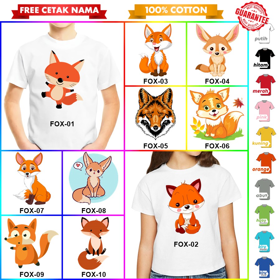 [FREE NAMA!!] Baju Kaos ANAK DAN DEWASA RUBAH FOX BANYAK MOTIF