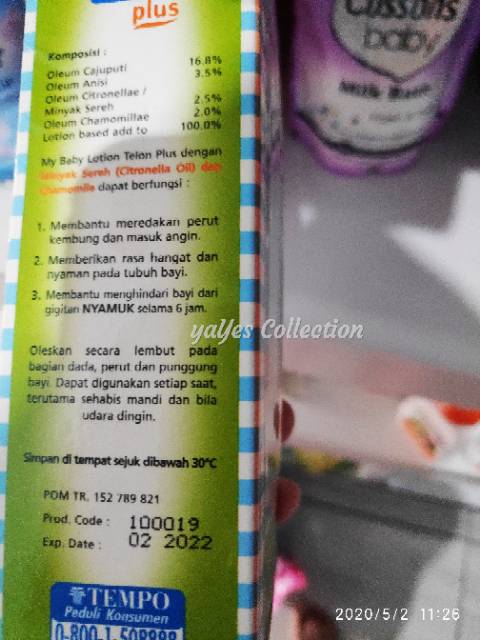 My baby LOTION telon plus + 60 ml mybaby 8 jam melindungi bayi gigitan nyamuk kembung masuk angin