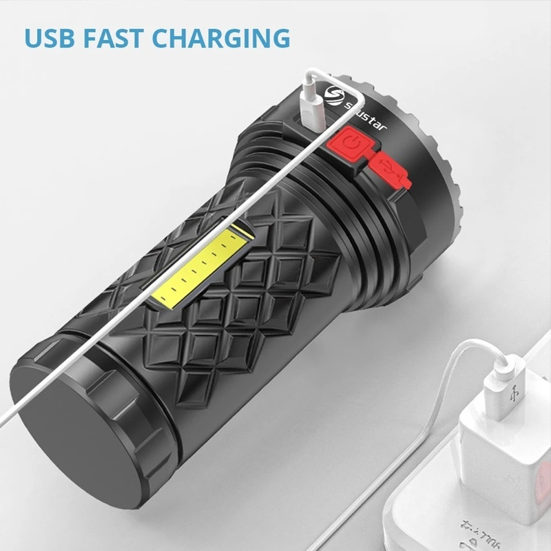 Lampu Senter Led Cob Usb Rechargeable Super Terang Anti Air 4 Mode Untuk Hiking / Camping / Outdoor