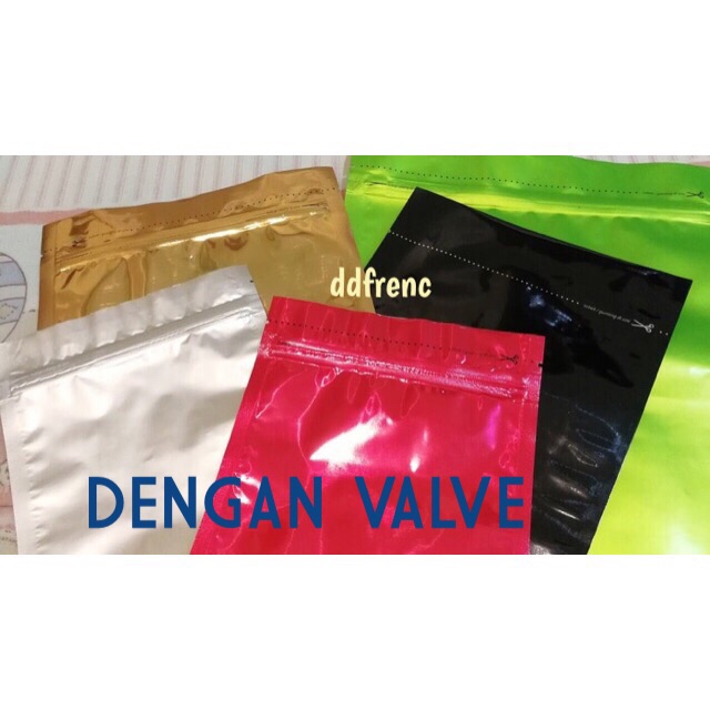 

Standing Pouch SUPER ALUMUNIUM FOIL depan belakang VALVE 250 gram 13x20