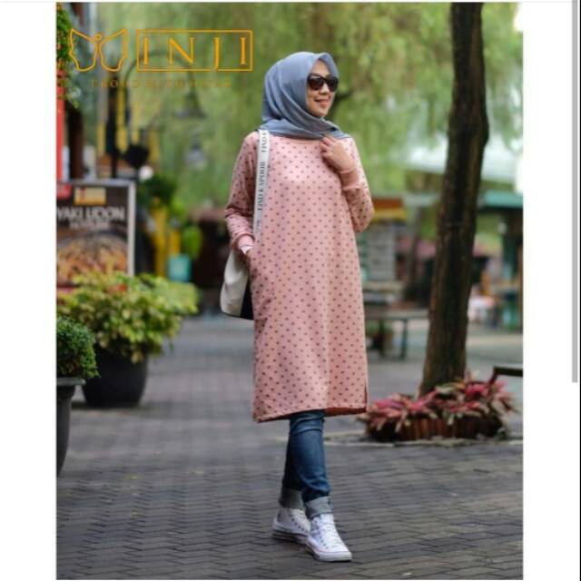 DOTTY tunik polka ORI by INJI/tunik inji/tunik ori inji/selegram outfit/ootd hijab/baju bagus