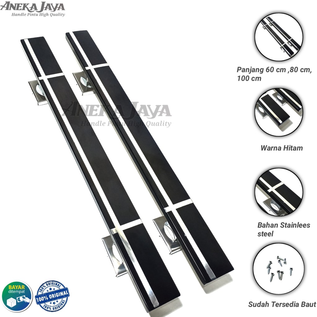 Handle Pintu rumah panjang 60 cm 80 cm 100 cm Tarikan Pintu Pegangan Pintu rumah minimalis hitam