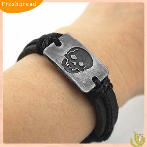 【 Fresh 】 Gelang Tangan Pria Model Punk Motif Tengkorak Gaya Vintage Punk Bahan Kulit Imitasi