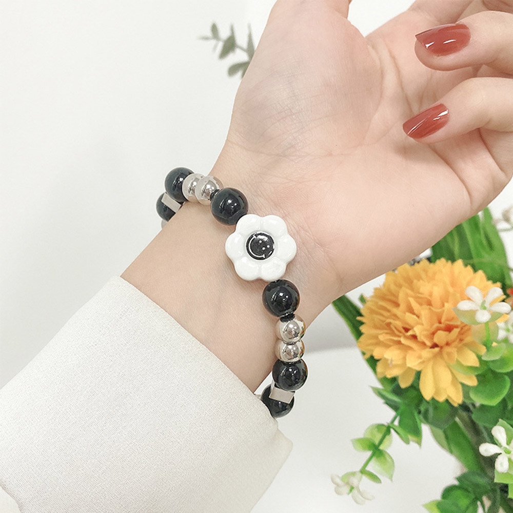 Gelang Manik-Manik Mutiara Desain Bunga Matahari Daisy Bahan Titanium Untuk Pria Dan Wanita