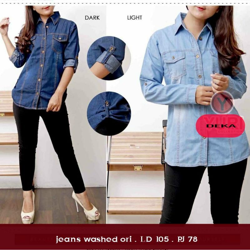 DEKA TOP KEMEJA Matt Jeans Washed Ori, Full Kancing, Brand Income, Fit to XL