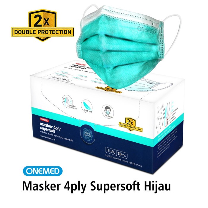 Masker Karet Medis 4ply Super Soft Onemed Box Isi 50 Pcs - Hijau