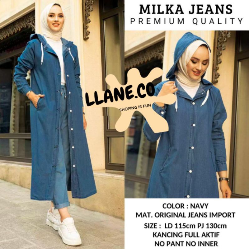 Outer Panjang Denim / Hoodie Jeans / Outer Wanita Premium