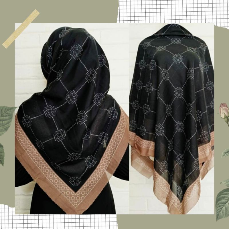 NEW JILBAB HIJAB VOAL MOTIF SYAR'I 130X130 PREMIUM SQUARE LASERCUT KERUDUNG SEGI EMPAT-LUNA HITAM