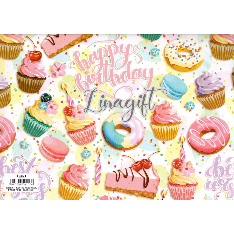 ( 5 Lembar ) DONUT KIKY - KERTAS KADO - GIFT WRAPPING PAPER CUPCAKE / FRUIT / DESSERT / MACAROON / DONUT/ ICE CREAM