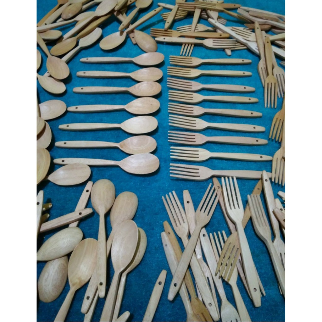 SENDOK GARPU 1set Kayu Mahoni / Wooden Spoon / Properti Foto Produk