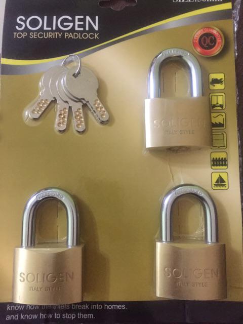 Gembok Soligen 50mm X 3 Pcs Kuningan Masterkey