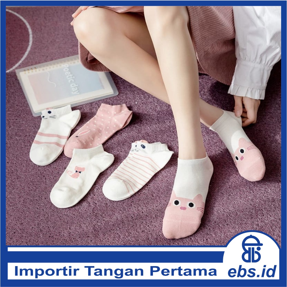 𝗘𝗕𝗦 ✅ KK034 Kaos Kaki (Tanpa Kemasan) Wanita Tipis Pendek Semata Kaki Motif Kucing Kitty Lucu Fashion Korea Women Sock Import Murah