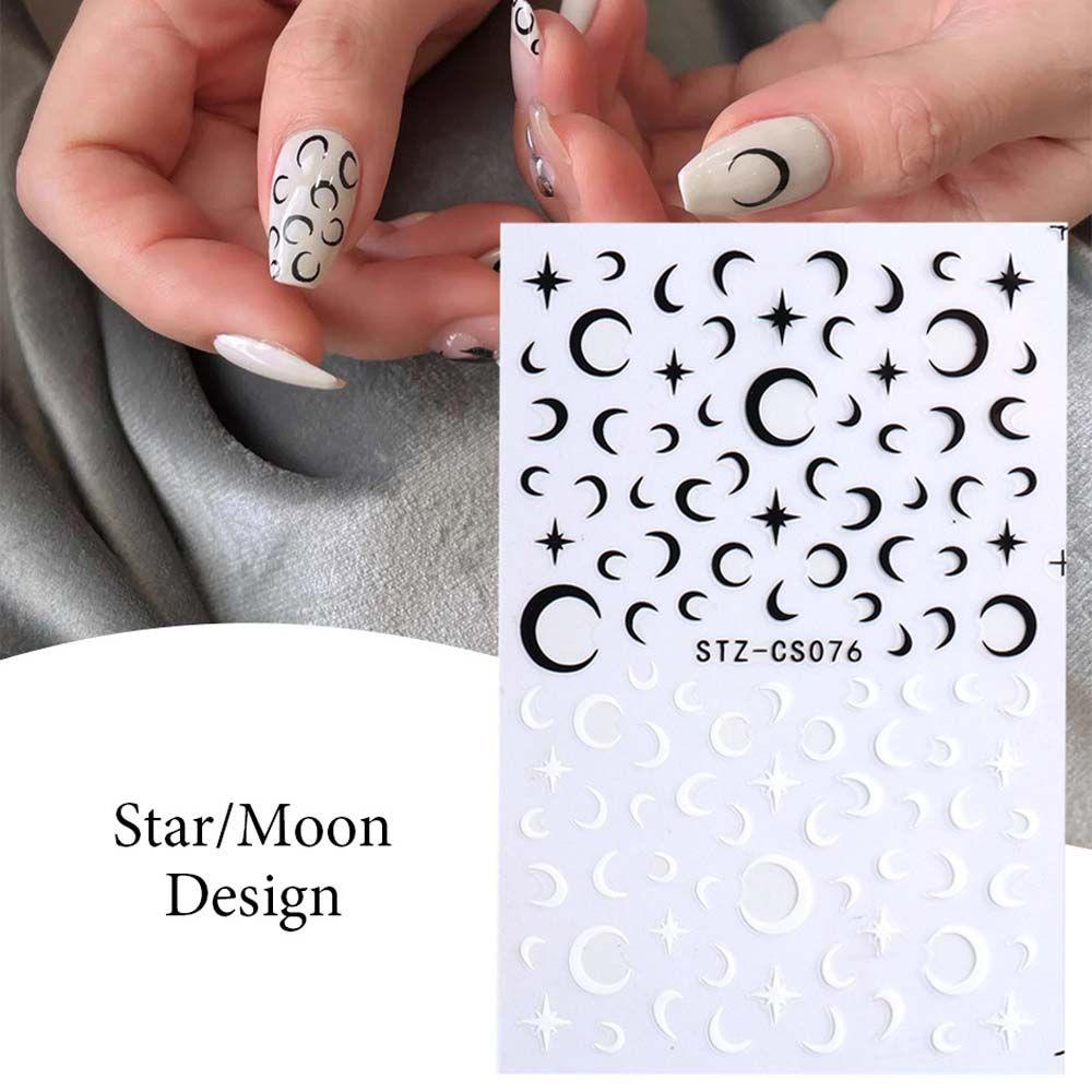 AUGUSTINA Agustina Checkerboard Stiker Kuku Bintang Pesona Bulan Motif Kotak-Kotak Perekat Api DIY Nail Art Alat