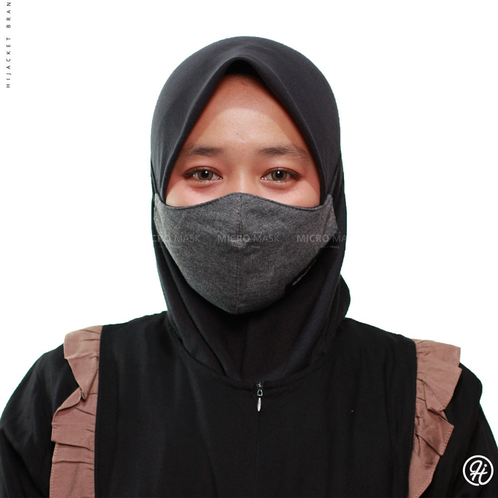 Masker Kain Headloop Pria Wanita Cowok Cewek Hijab Friendly Tali Karet Elastis Hitam Keren Hijacket-ABU TUA
