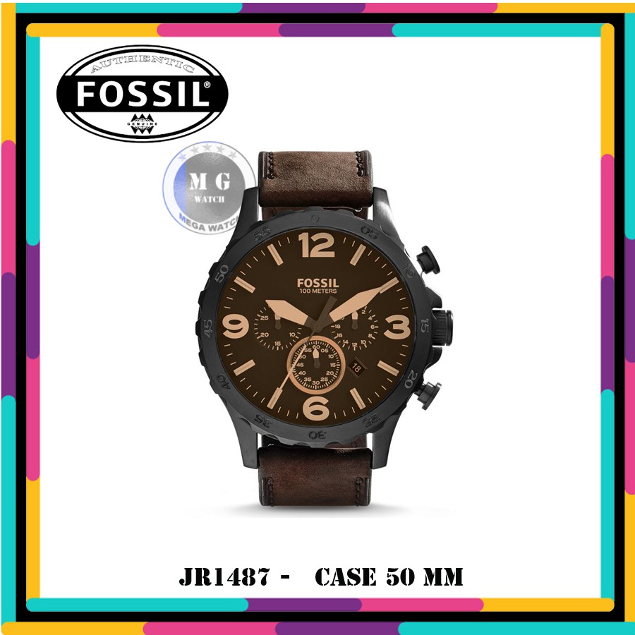 Jam Tangan Pria Fossil Original JR1487 Nate Chronograph Brown MURAH
