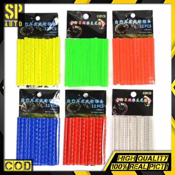 12 Pcs Hiasan jari jari Reflektor Aksesoris Sepeda warna warni Sh 37