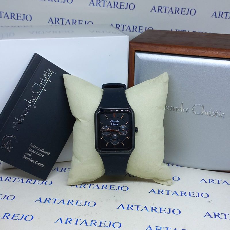 JAM TANGAN WANITA ALEXANDRE CHRISTIE AC 2744 HITAM STRIP ROSEGOLD