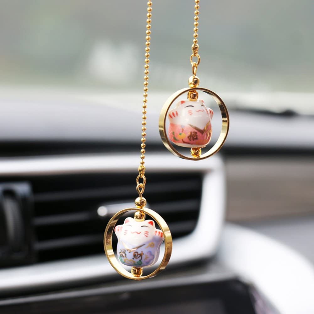 Car Pendant Maneki Necko 2in1 | Gantungan Pajangan Kucing Hoki Kaca Spion Tengah Mobil