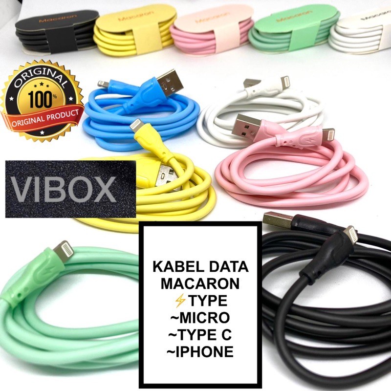 PROMO KABEL DATA MAKARON VIBOX 100CM MICRO/ TYPE C/ IOS ORIGINAL