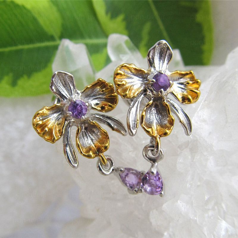 Perhiasan Anting Wanita Bentuk Bunga Amethyst Untuk Hadiah