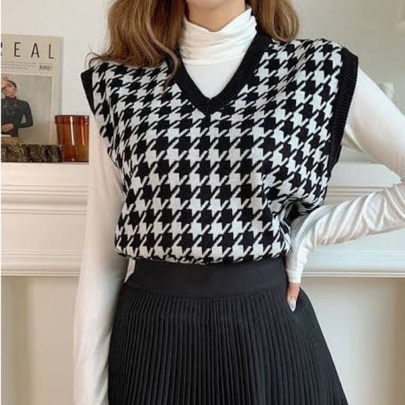 BEFAST - ZSO OOTD Rompi MARIA / HOUNDSTOOTH VEST / JENNIE VEST RAJUT / Vest Outer Keluaran Terbaru 2022 / Rompi Kekiniaan Remaja Wanita / Fashion Ala Korean  Style / Vest Outer Casual / Trendy / Terlaris