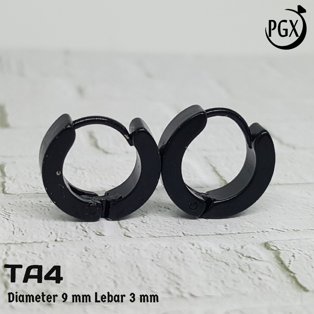 Anting Bulat Kecil Hitam - Perhiasan Titanium Stainless Steel - TA4