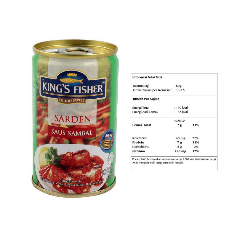 King's fisher sarden saus sambal 425gr / ikan sarden / sarden ikan kaleng / king ikan sarden / sarden harga promo