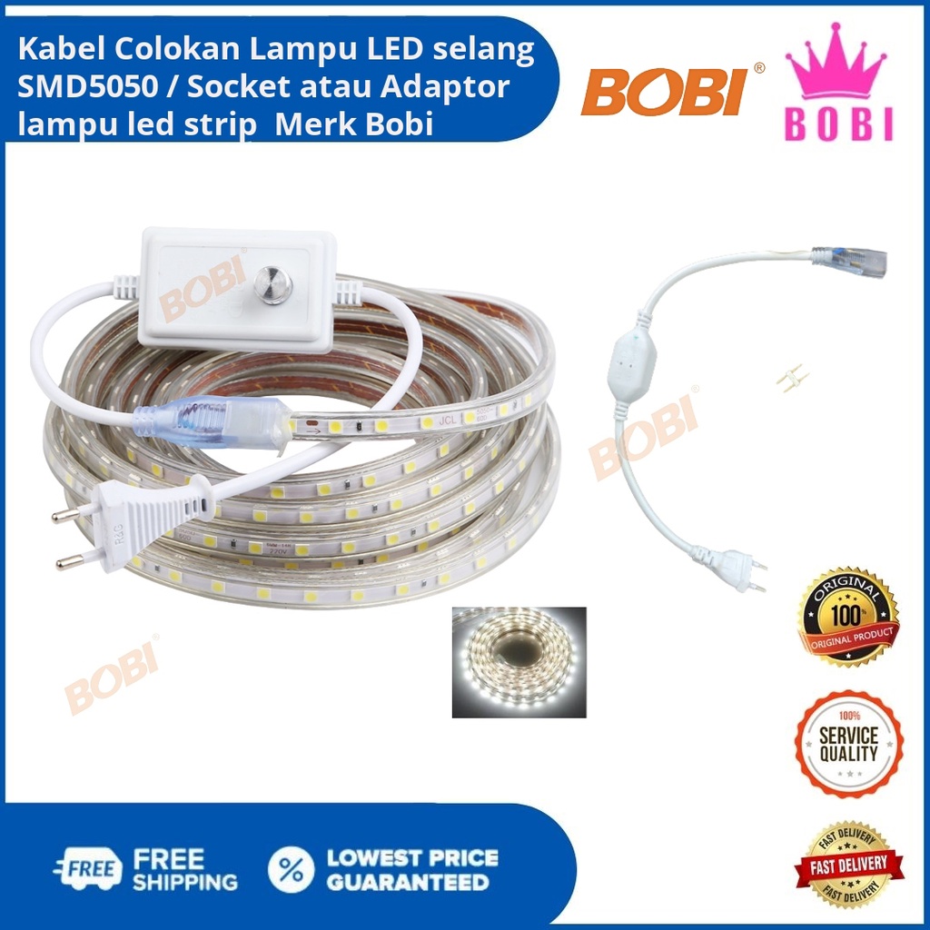 Kabel Colokan Putih kode 6353-5 Lampu LED selang SMD5050 / Socket atau Adaptor lampu led strip  Merk Bobi