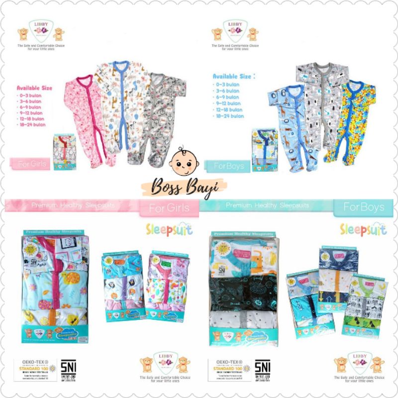 Sleepsuit libby tutup kaki boy girl series 1 pack isi 3pcs